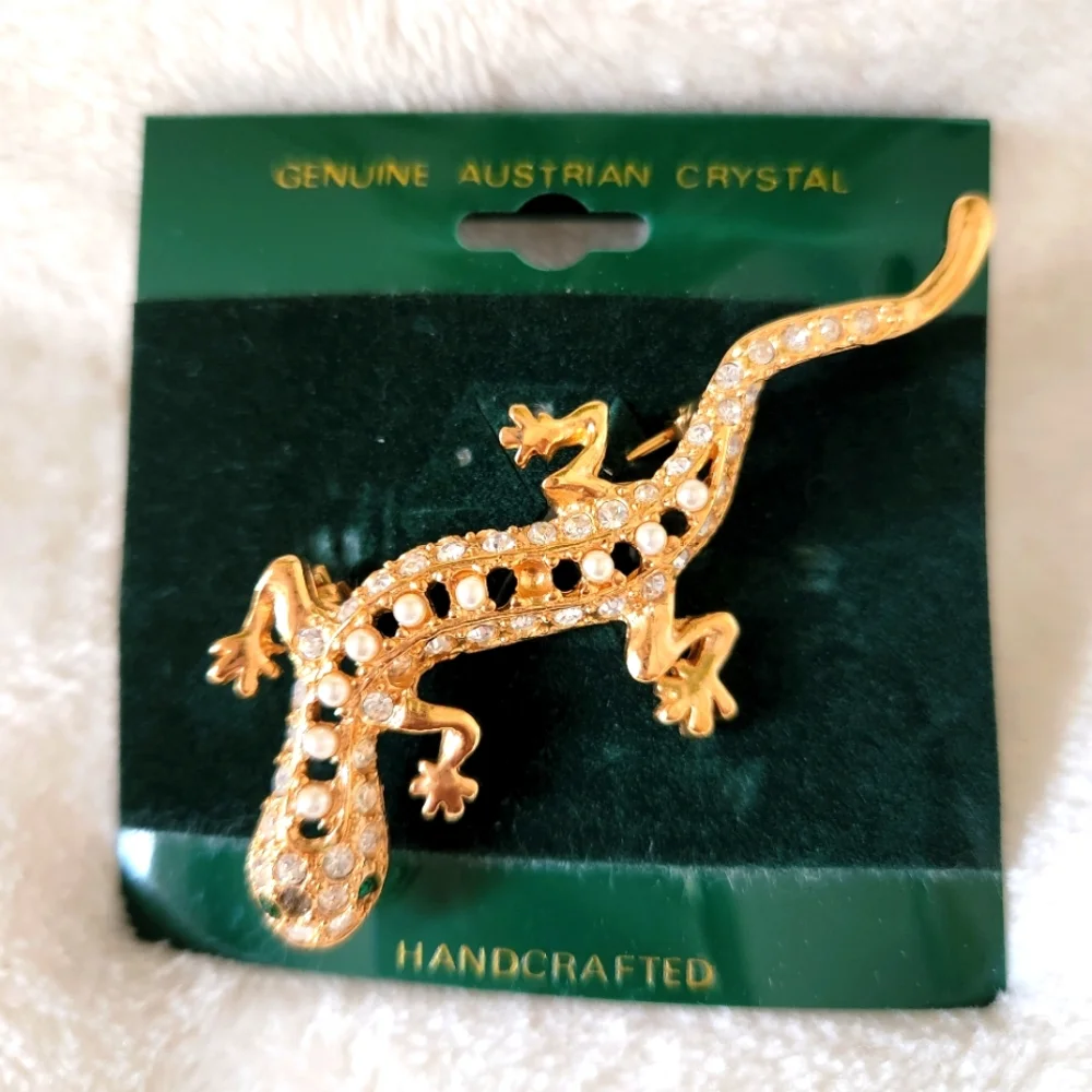 Salamander Brooch Pin Pendant Goldtone NWT
